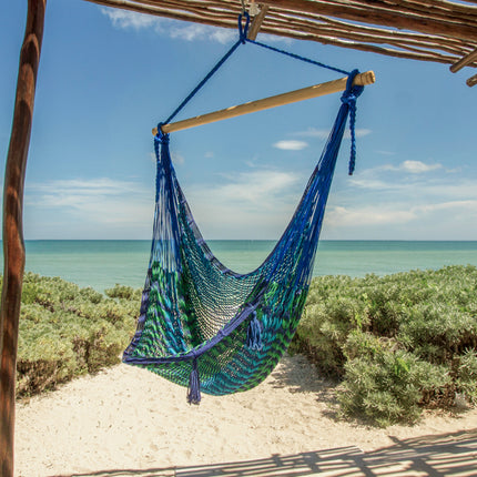 Mayan Legacy Extra Large Outdoor Cotton Mexican Hammock Chair in Caribe Colour.