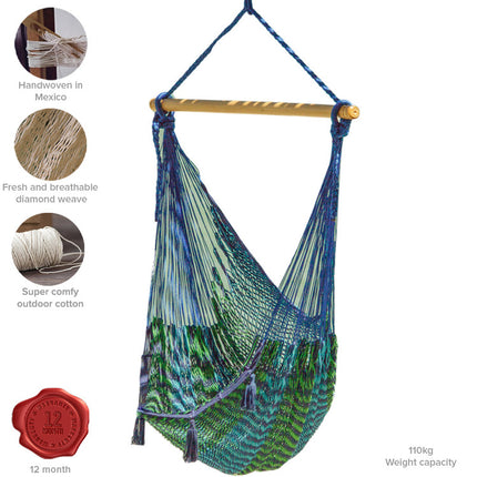 Mayan Legacy Extra Large Outdoor Cotton Mexican Hammock Chair in Caribe Colour.