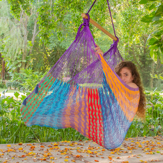 Mayan Legacy Extra Large Outdoor Cotton Mexican Hammock Chair in Colorina Colour.