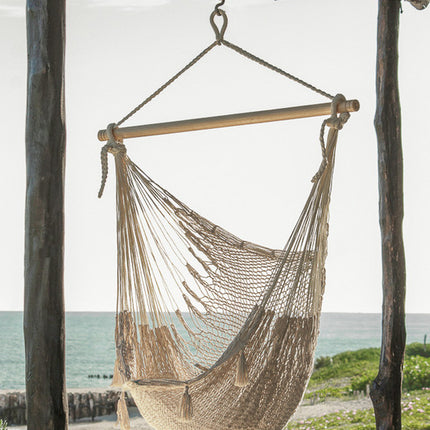 Mayan Legacy Extra Large Outdoor Cotton Mexican Hammock Chair in Cream Colour.