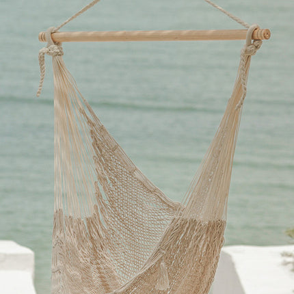 Mayan Legacy Extra Large Outdoor Cotton Mexican Hammock Chair in Cream Colour.