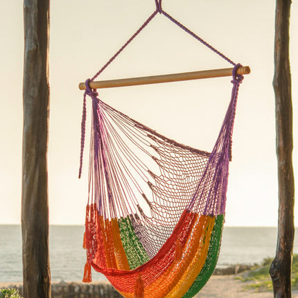 Mayan Legacy Extra Large Outdoor Cotton Mexican Hammock Chair in Rainbow Colour.