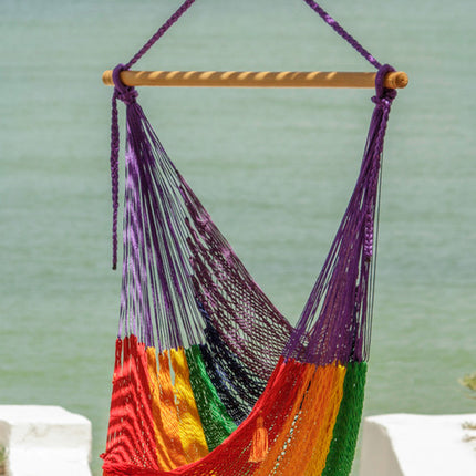 Mayan Legacy Extra Large Outdoor Cotton Mexican Hammock Chair in Rainbow Colour.