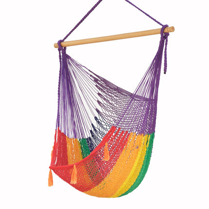 Mayan Legacy Extra Large Outdoor Cotton Mexican Hammock Chair in Rainbow Colour.