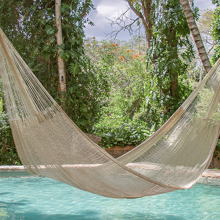 Mayan Legacy Queen Size Super Nylon Mexican Hammock in Cream Colour.