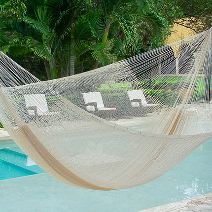 Mayan Legacy Queen Size Super Nylon Mexican Hammock in Cream Colour.