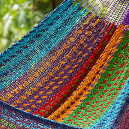 Outdoor undercover cotton Mayan Legacy hammock with hand crocheted tassels King Size Colorina.