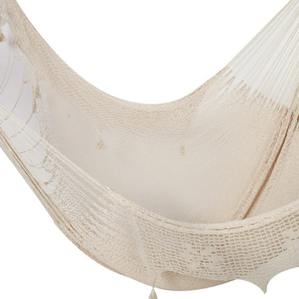 Outdoor undercover cotton Mayan Legacy hammock with hand crocheted tassels King Size Marble.