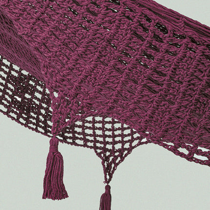 Outdoor undercover cotton Mayan Legacy hammock with hand crocheted tassels King Size Maroon.
