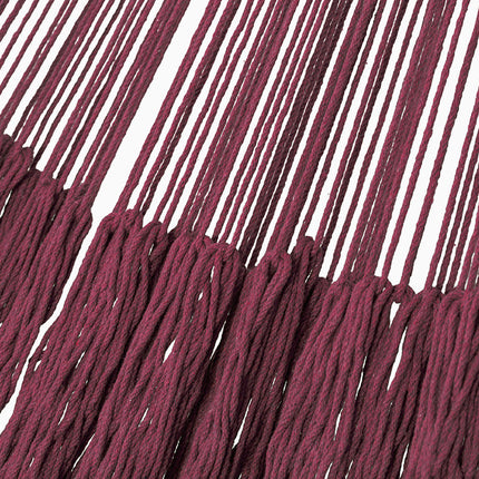 Outdoor undercover cotton Mayan Legacy hammock with hand crocheted tassels King Size Maroon.