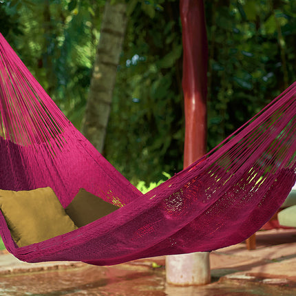 Outdoor undercover cotton Mayan Legacy hammock King size Mexican Pink.