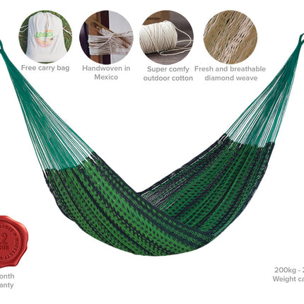 Mayan Legacy Queen Size Outdoor Cotton Mexican Hammock in Jardin Colour.
