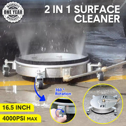 2In1 Surface Cleaner 16.5Inch Undercarriage Washer Pressure Washer Max 4000PSI 1/4 Quick Connector with Universal Wheels and Wands for Car Ground Cleaning.