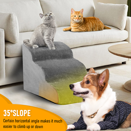3 Tiers Dog Ramp Non-Slip Pet Steps Cat Stairs Foam Soft Pet Slope Max 40LBS Load for High Beds Sofa Couches With Zippered Washable Corduroy Cover Indoor.
