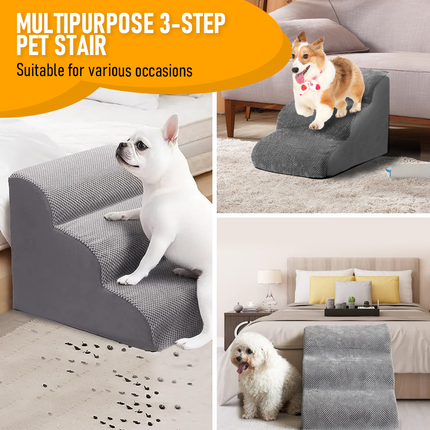 3 Tiers Dog Ramp Non-Slip Pet Steps Cat Stairs Foam Soft Pet Slope Max 40LBS Load for High Beds Sofa Couches With Zippered Washable Corduroy Cover Indoor.