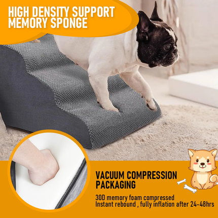 3 Tiers Dog Ramp Non-Slip Pet Steps Cat Stairs Foam Soft Pet Slope Max 40LBS Load for High Beds Sofa Couches With Zippered Washable Corduroy Cover Indoor.