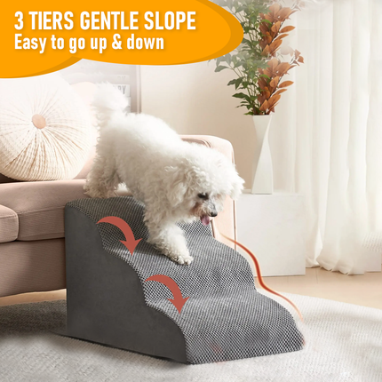 3 Tiers Dog Ramp Non-Slip Pet Steps Cat Stairs Foam Soft Pet Slope Max 40LBS Load for High Beds Sofa Couches With Zippered Washable Corduroy Cover Indoor.