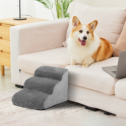 3 Tiers Dog Ramp Non-Slip Pet Steps Cat Stairs Foam Soft Pet Slope Max 40LBS Load for High Beds Sofa Couches With Zippered Washable Corduroy Cover Indoor.
