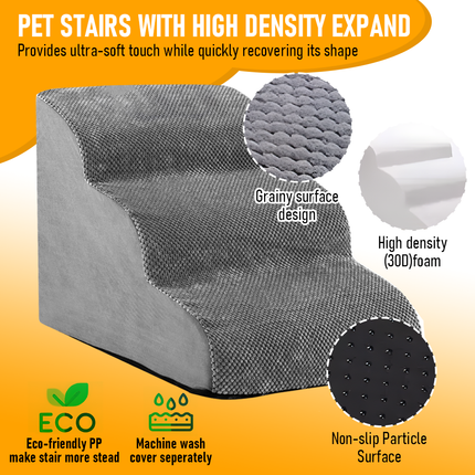 3 Tiers Dog Ramp Non-Slip Pet Steps Cat Stairs Foam Soft Pet Slope Max 40LBS Load for High Beds Sofa Couches With Zippered Washable Corduroy Cover Indoor.
