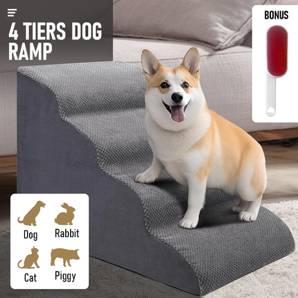 Non-Slip 4 Tiers Dog Ramp/Step/Stair Foam Dog Steps for High Beds or Couches.