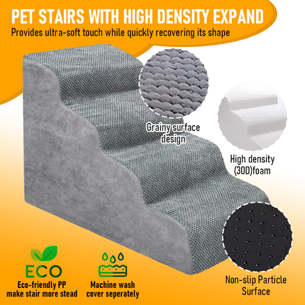 Non-Slip 4 Tiers Dog Ramp/Step/Stair Foam Dog Steps for High Beds or Couches.
