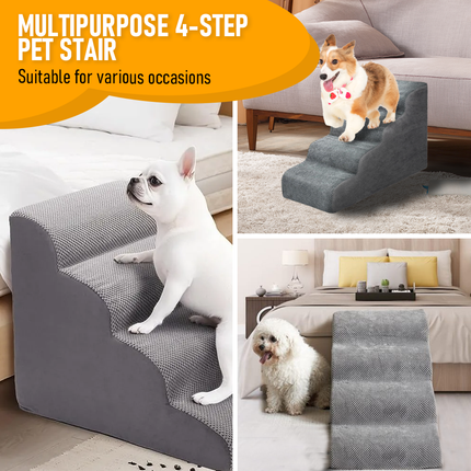 Non-Slip 4 Tiers Dog Ramp/Step/Stair Foam Dog Steps for High Beds or Couches.