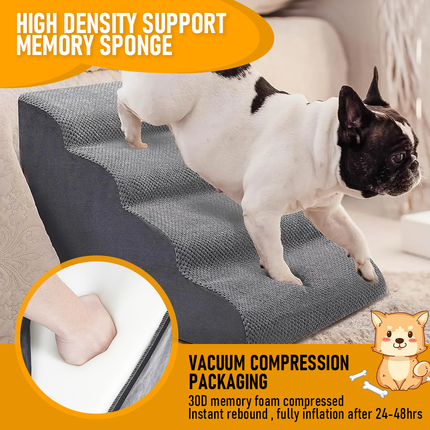 Non-Slip 4 Tiers Dog Ramp/Step/Stair Foam Dog Steps for High Beds or Couches.