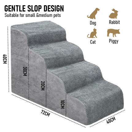 Non-Slip 4 Tiers Dog Ramp/Step/Stair Foam Dog Steps for High Beds or Couches.