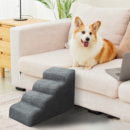 Non-Slip 4 Tiers Dog Ramp/Step/Stair Foam Dog Steps for High Beds or Couches.