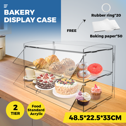 Alston 2-Tier Bakery Display Case Cabinet Pastry Acrylic Cupcake Donuts Cake Pastry Clear Display Cabinet Shelf Transparent Showcase 225x485x330mm.