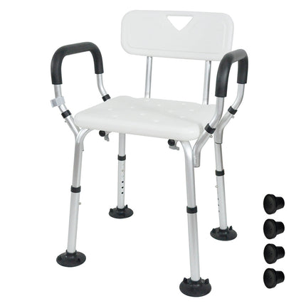 Shower Seat Bath Chair Adjustable Height Non-Slip Shower Bathtub Seat with Padded Arms Removable Back for Elderly Medical Disabled Safety Bathroom.