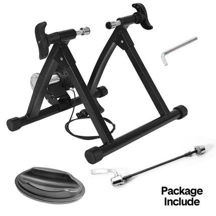 Portable Indoor Exercise Bike Trainer Stand Stationary Bicycle Training Stand Magnetic 6 Level Resistance For Indoor Riding with Noise Reduction Wheel.