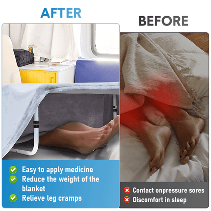 Blanket Lifter Bar 62-82cm Height Adjustable Feet Tent Steel Bed Cradle Max Load 136kg with 4 Clips for Feet Toes Leg Knee Ankle Post Surgery Recovery.