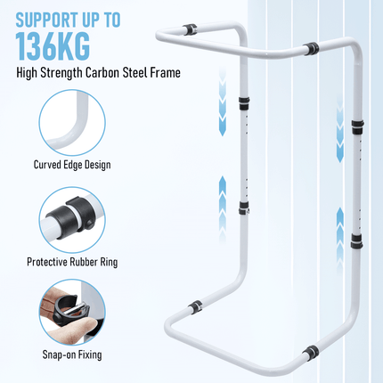 Blanket Lifter Bar 62-82cm Height Adjustable Feet Tent Steel Bed Cradle Max Load 136kg with 4 Clips for Feet Toes Leg Knee Ankle Post Surgery Recovery.