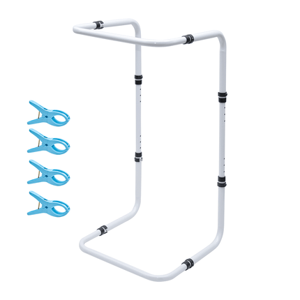 Blanket Lifter Bar 62-82cm Height Adjustable Feet Tent Steel Bed Cradle Max Load 136kg with 4 Clips for Feet Toes Leg Knee Ankle Post Surgery Recovery.