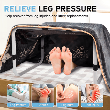 Blanket Lifter Bar 62-82cm Height Adjustable Feet Tent Steel Bed Cradle Max Load 136kg with 4 Clips for Feet Toes Leg Knee Ankle Post Surgery Recovery.