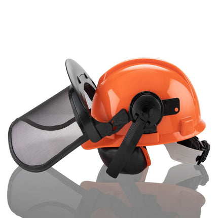 Chainsaw Brushcutter Hard Hat Safety Helmet Face Shield With Visor & Ear Muffs For Landscaping Gardening Lawn Mowing Edge Trimming CE Approved.