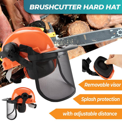 Chainsaw Brushcutter Hard Hat Safety Helmet Face Shield With Visor & Ear Muffs For Landscaping Gardening Lawn Mowing Edge Trimming CE Approved.