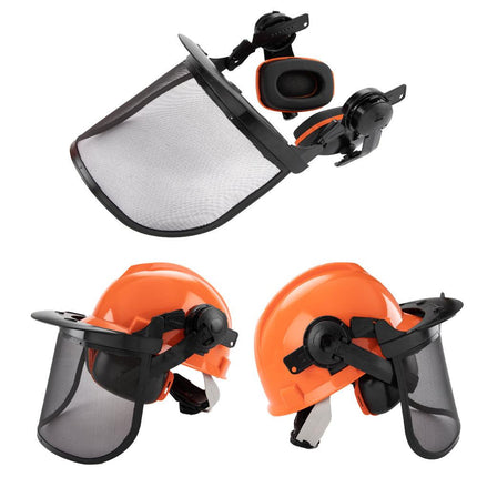 Chainsaw Brushcutter Hard Hat Safety Helmet Face Shield With Visor & Ear Muffs For Landscaping Gardening Lawn Mowing Edge Trimming CE Approved.