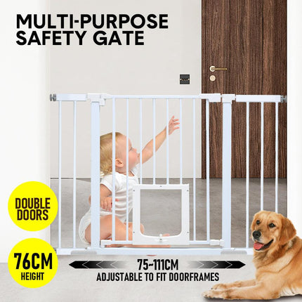 Alston 76cm Tall Baby Pet Security Gate Safety Adjustable Width with Cat Door for House Doorways Stairs Guard Extension Part Width 12cm/24cm Wall Mount.