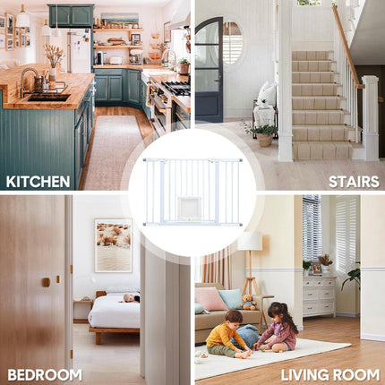 Alston 76cm Tall Baby Pet Security Gate Safety Adjustable Width with Cat Door for House Doorways Stairs Guard Extension Part Width 12cm/24cm Wall Mount.