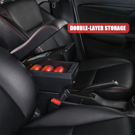 Suzuki Swift 2005-2021 Center Central Storage Car Console Seat Armrest Box Durable ABS Armrest Box Replacement Double Layer Black With USB Cable.