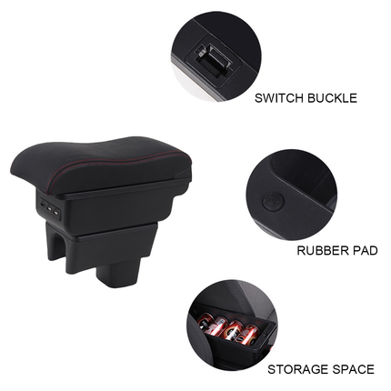 Suzuki Swift 2005-2021 Center Central Storage Car Console Seat Armrest Box Durable ABS Armrest Box Replacement Double Layer Black With USB Cable.