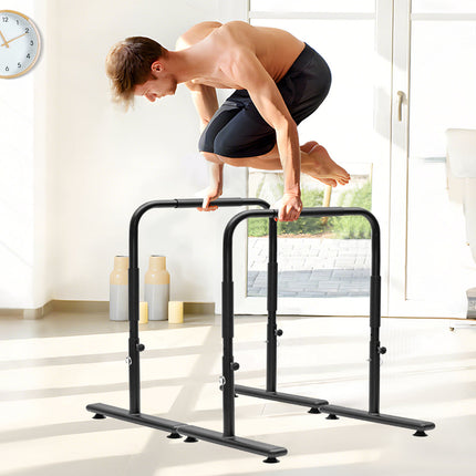 Set of 2 Functional Fitness Dip Stands Station Height Adjustable Dip Bars Portable Parallettes Calisthenics Equipment Safety for Home Gym Strength Training.