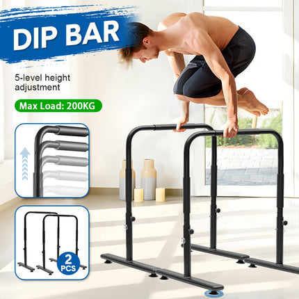Set of 2 Functional Fitness Dip Stands Station Height Adjustable Dip Bars Portable Parallettes Calisthenics Equipment Safety for Home Gym Strength Training.