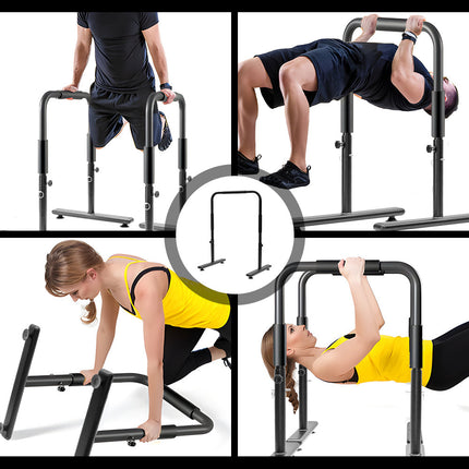 Set of 2 Functional Fitness Dip Stands Station Height Adjustable Dip Bars Portable Parallettes Calisthenics Equipment Safety for Home Gym Strength Training.