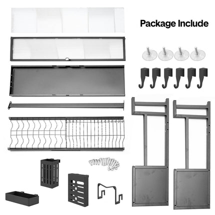Over The Sink Dish Drying Rack Carbon Steel Dish Drainer Drying Rack 85cm Long Sink Caddy with Door and Multiple Utensils Holders Large Capacity.
