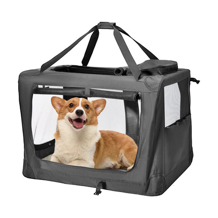 Foldable Dog Carrier Large Pet Travel Bag Portable and Breathable Car Travel Transport Kennel 72x52x52cm Load Up to 27kg with Steel Frame and Pocket Black.