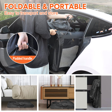 Foldable Dog Carrier Large Pet Travel Bag Portable and Breathable Car Travel Transport Kennel 72x52x52cm Load Up to 27kg with Steel Frame and Pocket Black.