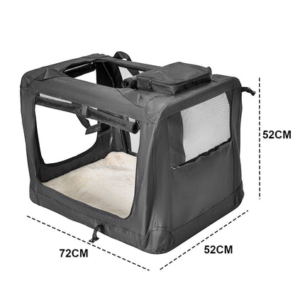 Foldable Dog Carrier Large Pet Travel Bag Portable and Breathable Car Travel Transport Kennel 72x52x52cm Load Up to 27kg with Steel Frame and Pocket Black.
